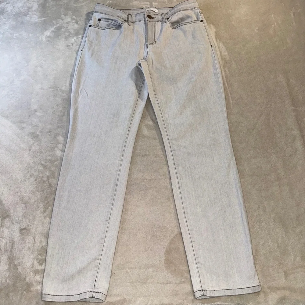 Eileen Fisher Womens Light Wash Straight Leg Contrast Stitch Jeans White Grey